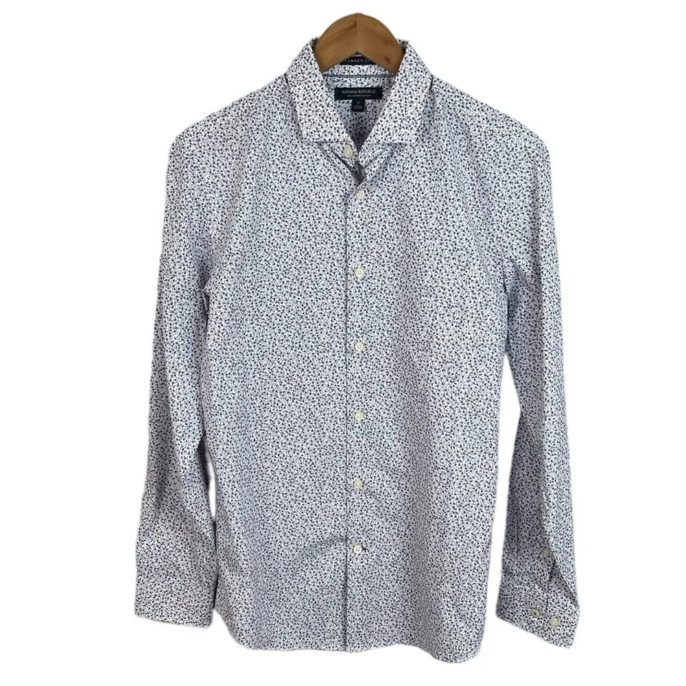 BR Camden Fit White & Purple Floral Button Down Shirt